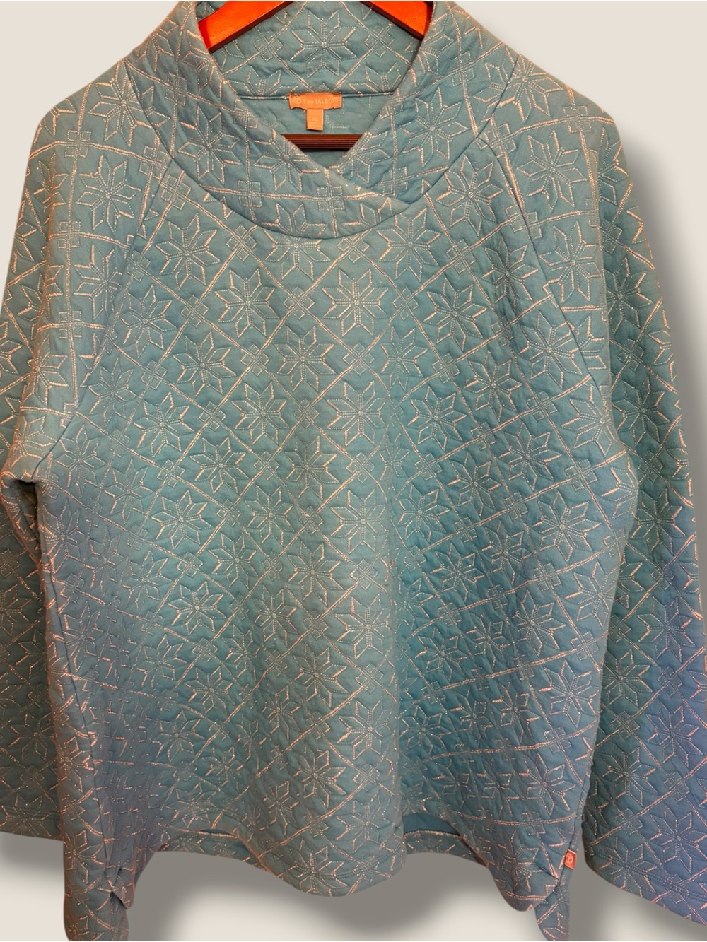 Vintage Talbots Quilted Snowflake Pattern Sweater with Silver Tinsel Accent